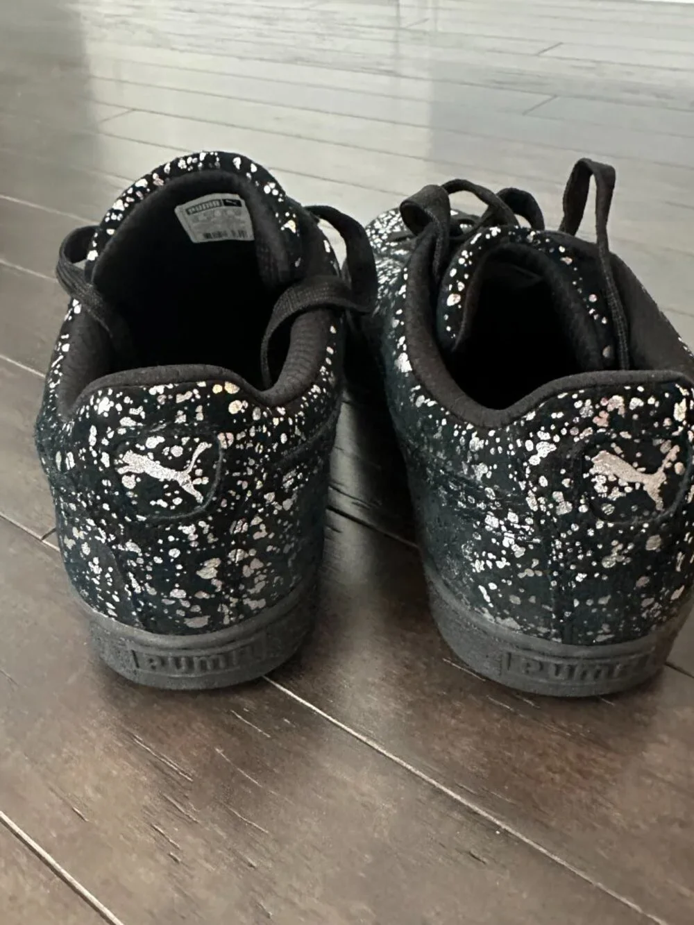 Puma Men's 10 Suede Black & Silver Metallic Splatter 2016 Sneakers